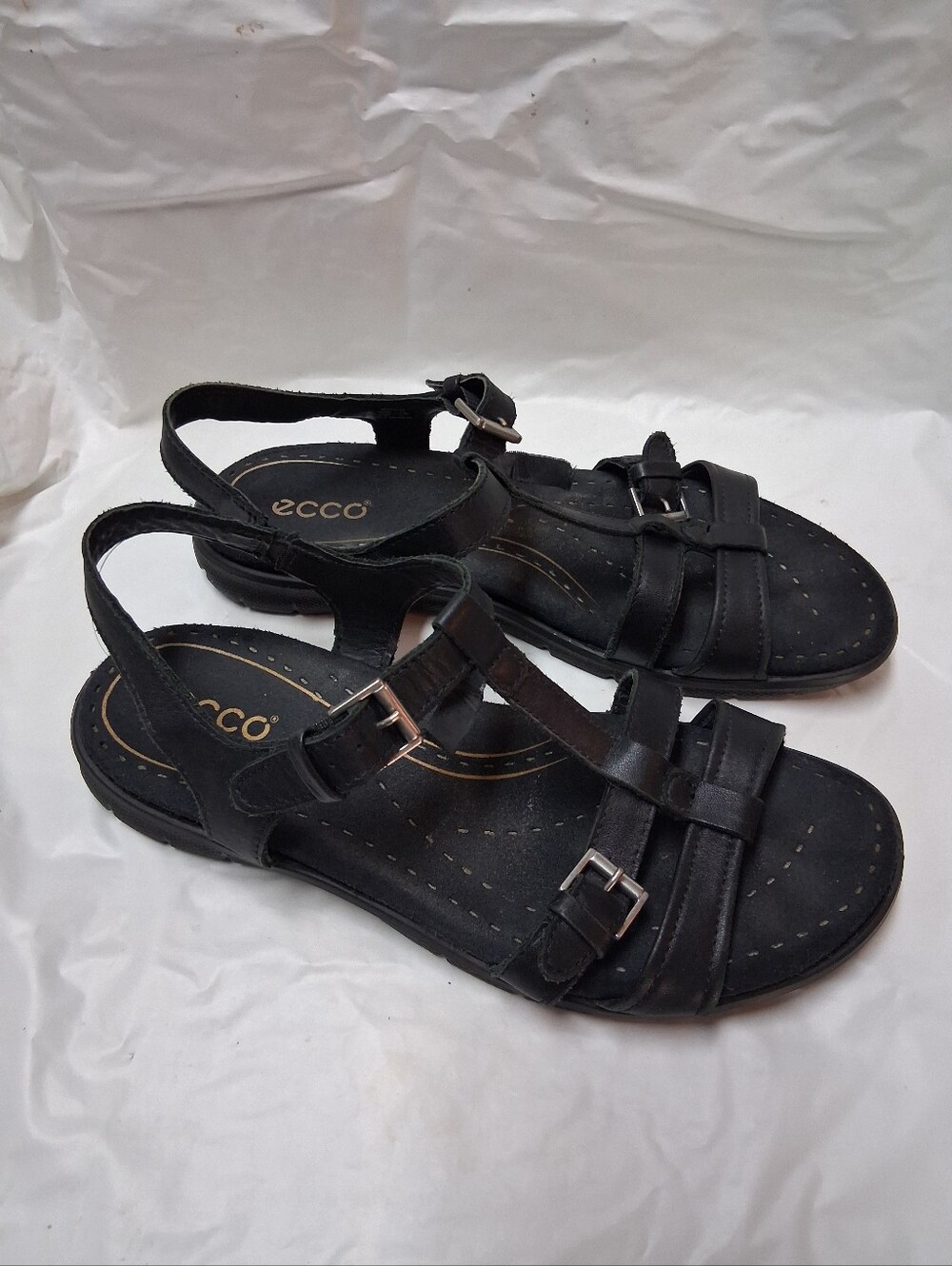Ecco Black Leathe Sandals Women's Size 6.5